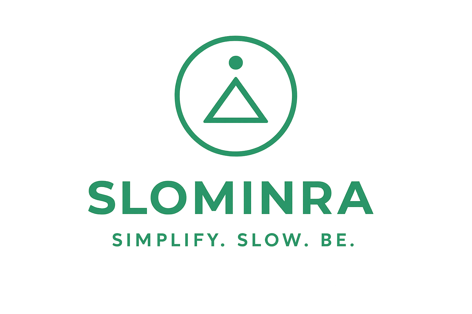 Slominra logo with triangle symbol and the phrase "Simplify. Slow. Be.